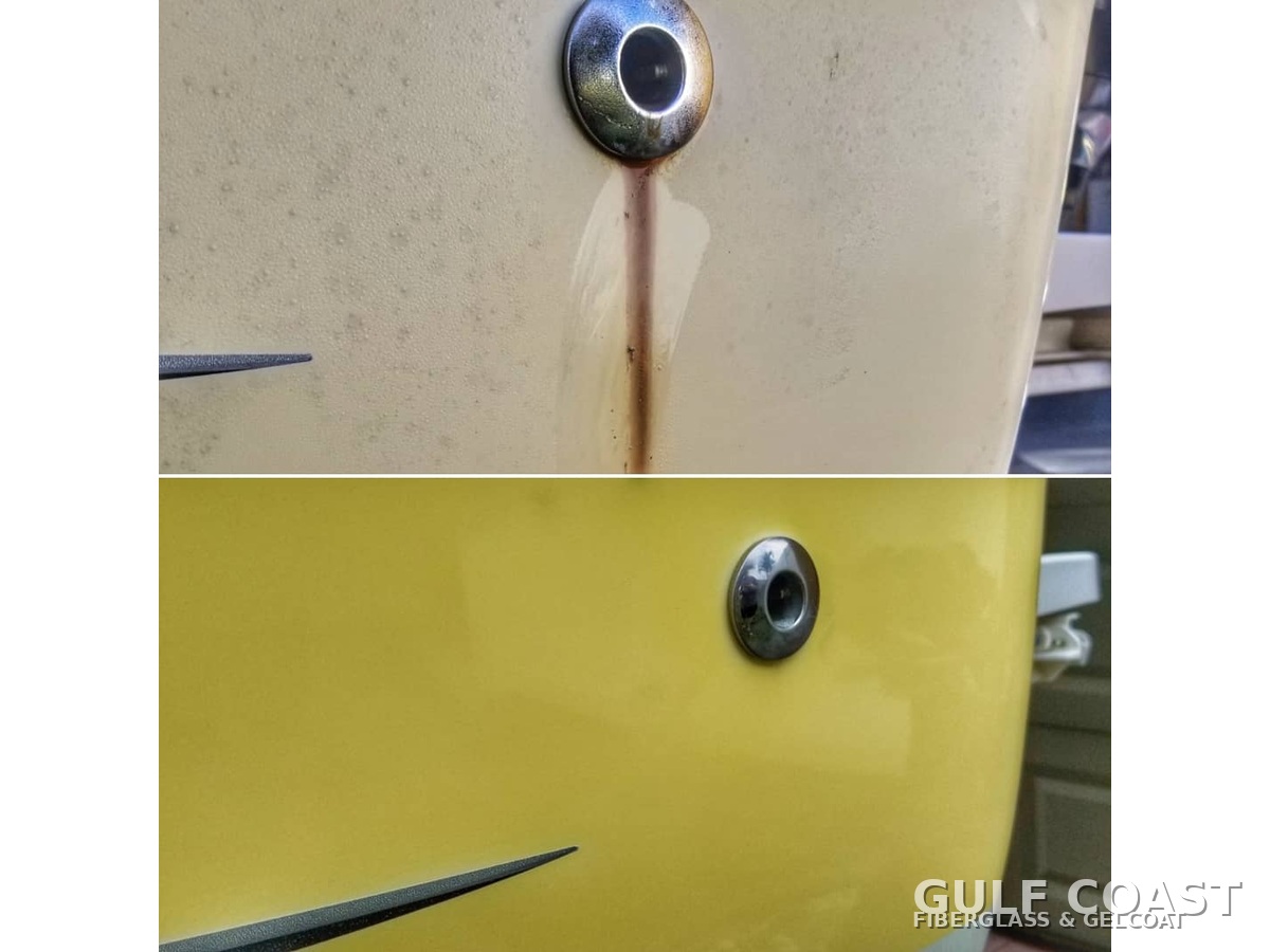 Yellow boat color restoration before and after in Florida