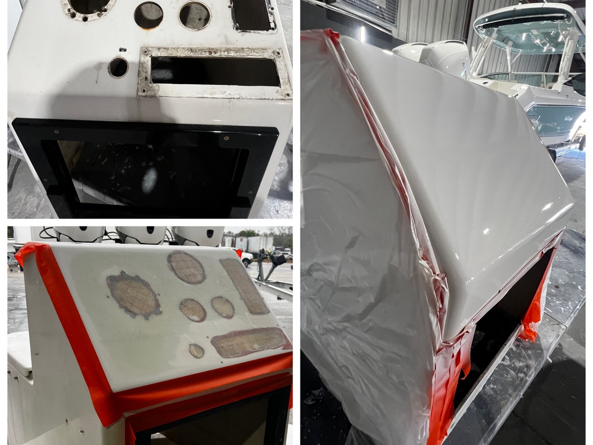 Boat console fiberglass repair and gelcoat refinishing in St. Petersburg