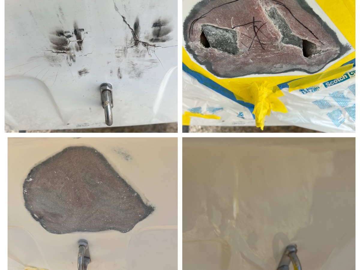 Tampa Bay boat bow structural fiberglass repair before and after